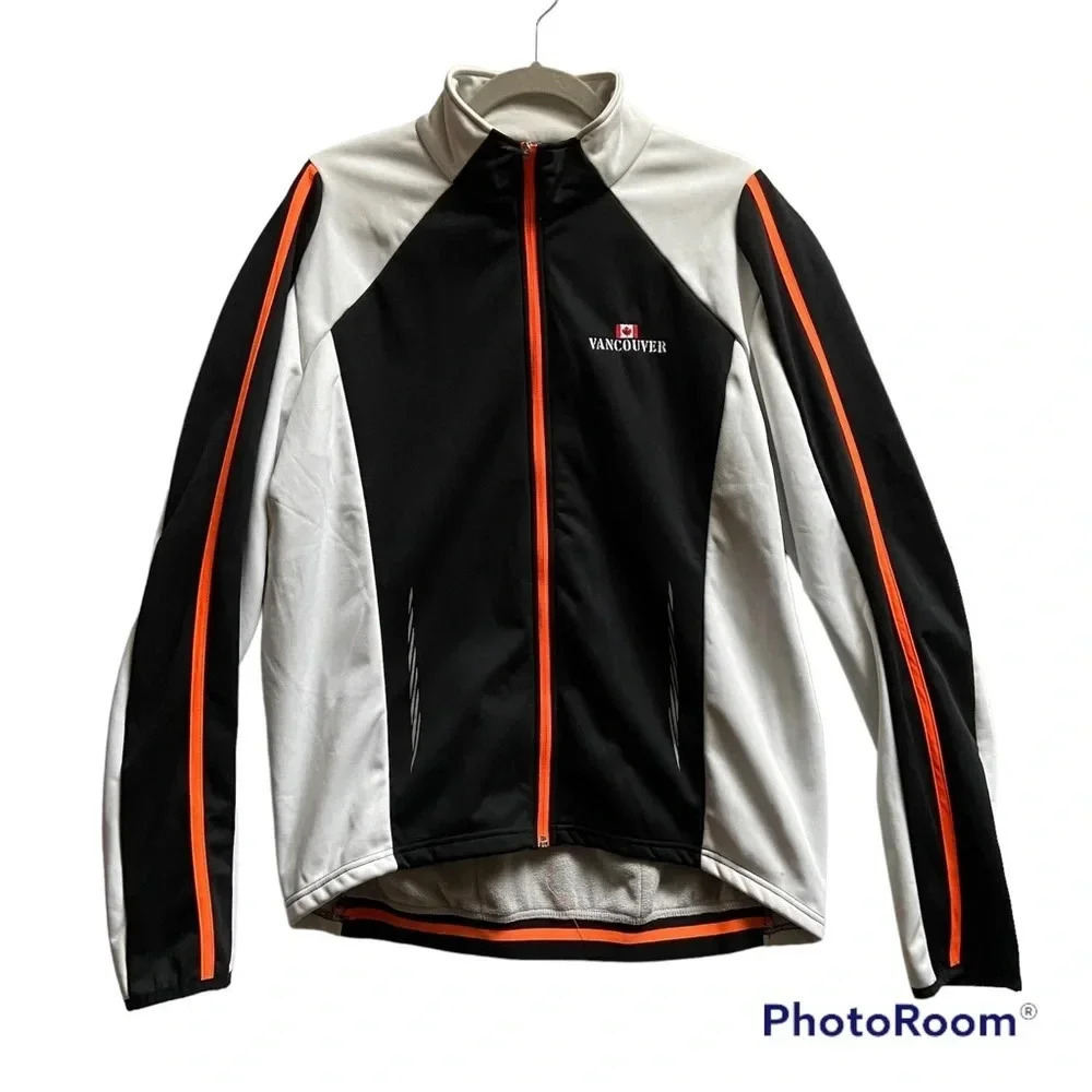 Crane Vancouver Fleece Lined Cycling Jacket Black White Orange Mens Size L
